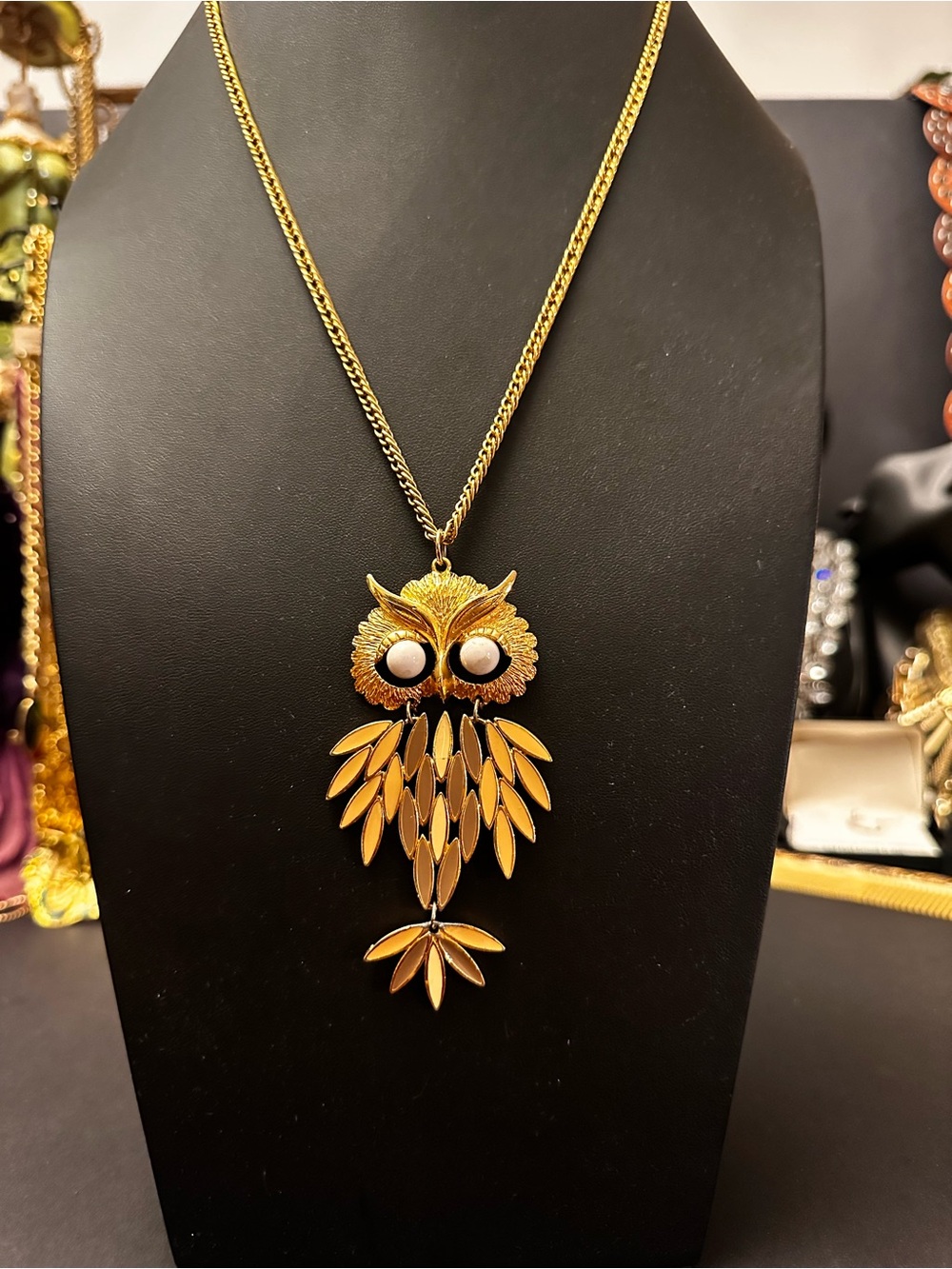 Vintage 1970s Articulated Owl Pendant with a HEAVY Chain